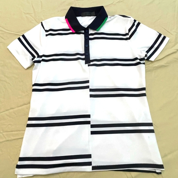 gfore Tops - Gfore womens tech pique offset navy white striped golf polo shirt size small